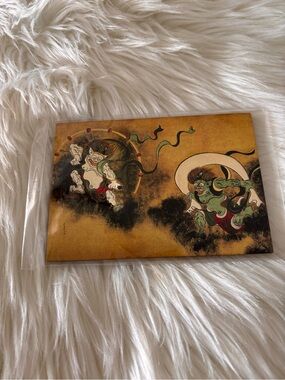 Vintage-Style Japanese Wind and Thunder God Wooden Postcard Japan Souvenir